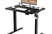 Electric Height Adjustable Standing Desk 80x60cm (31.5x23.6) Sit Stand with Splicing Top for Home Office (Black Frame + Black Desktop)