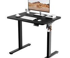 Electric Height Adjustable Standing Desk 80x60cm (31.5x23.6) Sit Stand with Splicing Top for Home Office (Black Frame + Black Desktop)