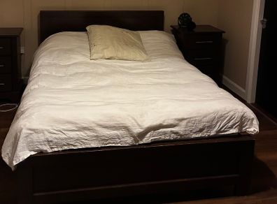 Dark Wood double bed and mattress
