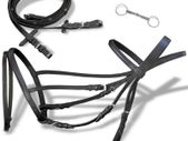 Leather Flash Bridle with Reins and Bit Black Pony