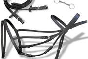 Leather Flash Bridle with Reins and Bit Black Pony