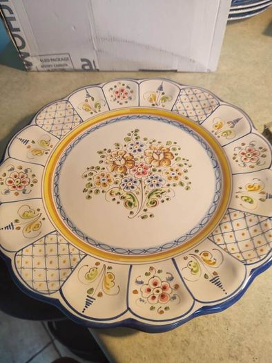 VTG Wall Hanging CONDE TALAVERA Pottery Plate 29 cm. Beautiful Blue Yellow