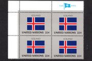 1986 United Nations New York Iceland National Flag (part of flag series) Block of 4 Mint Never Hinged (MNH)