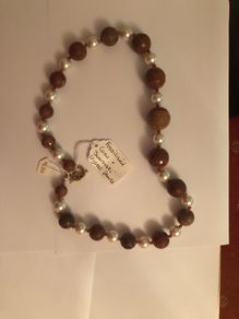Fossilized coral & Swarovski crystal Pearls necklace