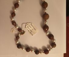 Fossilized coral & Swarovski crystal Pearls necklace