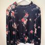 Beautiful Floral Navy V Neck Velveteen Top Size S! Image 4