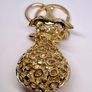 Created White Cats Eye, White Austrian Crystal Vas Keychain In Yellow Gold Tone Image 5