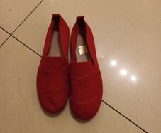Ladies Red  Slip-On Shoe.  S.5.  New- No Tag.