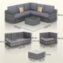 Luxury 5 Seater Rattan Garden Furniture Set, 4 Pieces Outdoor Patio Conversation Set with Wide Seats, 220gsm Polyester Cushions, Tempered Glass Table, Corner Sofa, Loveseat, Grey Image 3