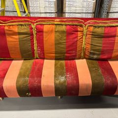Vintage Upholstered Bench Seating with Striped Fabric