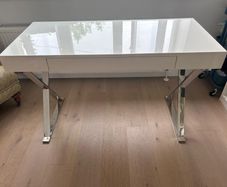 White High-Gloss Desk with Polished Chrome Legs (Harvey Norman)