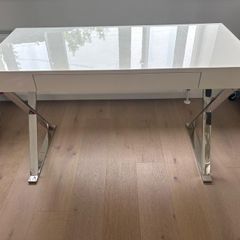 White High-Gloss Desk with Polished Chrome Legs (Harvey Norman)