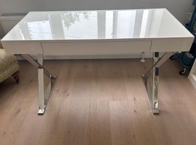 White High-Gloss Desk with Polished Chrome Legs (Harvey Norman)