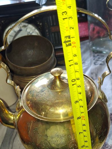 Vintage Etched Brass Tea Kettle with Footed Trivet Stand Postage Available or Collection,