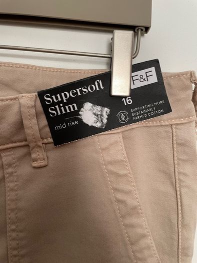 F&F jeans slim cream super soft cream mid rise size 16 - new