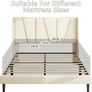 Double Bed Frame with Headboard, Velvet Geometric Tufted Upholstered Platform Bed Frames, Contemporary Mattress Foundation, No Box Spring Needed, Noise Free, Easy Assembly, Beige Image 2