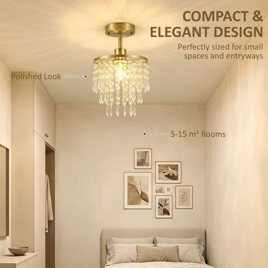 Gold Crystal Ceiling Light With 57 Crystal Strands Ceiling Light With ...