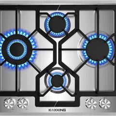 Gas Hob 4 Burners, 60cm Built-in Stainless Steel Cooktop, NG/LPG Convertible Propane Gas Stove with Flame Failure Thermocouple Protection, 8800W High Power