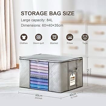 FREE SHIPPING Clothes Collapsible Storage Boxes with Lids, Wardrobe Organiser Large Moving Duvet Storage Bags with Reinforced Handles and Zip, Bedroom Underbed Storage, 4 Pack, Grey