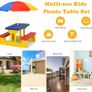 Kids Garden Furniture with Table and 2 Benches for Kids with Parasol Set for Backyard, Patio (Yellow) Image 8