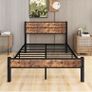 Double Bed Frame with Retro Wooden Headboard Under-Bed Storage for Medium Bedrooms, Master/Guest Room, Couples, Heavy Duty Metal Frame 800 lbs, Noise Free, Easy Assembly, Black Brown Oak Image 3