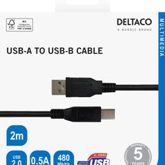 USB-A to USB-B cable, 2 m, black