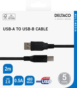 USB-A to USB-B cable, 2 m, black
