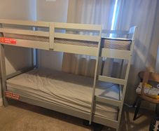 Grey Wooden Bunk Bed for Sale - Two Mattresses Included