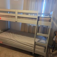 Grey Wooden Bunk Bed for Sale - Two Mattresses Included