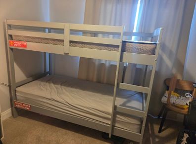 Grey Wooden Bunk Bed for Sale - Two Mattresses Included