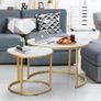 Round Coffee Tables, Removable Set of 2 End Table, Nesting Tables with Gold Metal Frame Legs and Marble White Top for Living Room, Bedroom, Office, Balcony, Apartment (FREE SHIPPING) Image 4