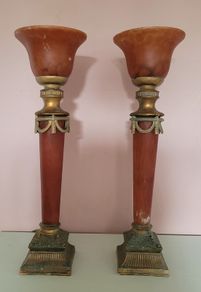 Art noveau pair of glass torchiere table lamps
