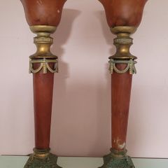 Art noveau pair of glass torchiere table lamps