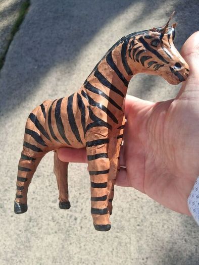 Mid Century Leather 11 Inch Zebra and Foal (Handpainted )