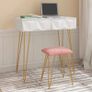 With Mirror and  Velvet Stool Makeup Cosmetic Vanity Table with 2 Drawers 3D Effect Bedroom Image 4