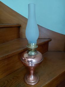 Antique French copper base oil lamp works