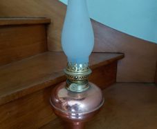 Antique French copper base oil lamp works
