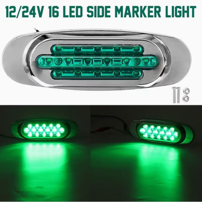 6pcs LED Side Marker Lights for Trucks & Trailers - 16 LEDs, Dual Mode (Steady On + Flash),