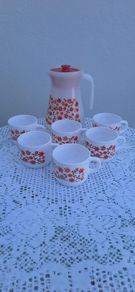 Vintage  1970s Arcopal France Milk Glass Jug and Cups Set