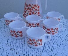 Vintage  1970s Arcopal France Milk Glass Jug and Cups Set