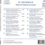 In Memoriam. Music for Solemn Occasions. CD. Free Postage! Image 2