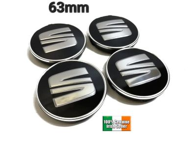 SEAT x 4 Alloy Wheel Centre Hub Caps 63mm BLACK
