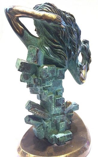Woman With Naked Bust (35cm, 4.5kg) - Patinated Bronze, Signed