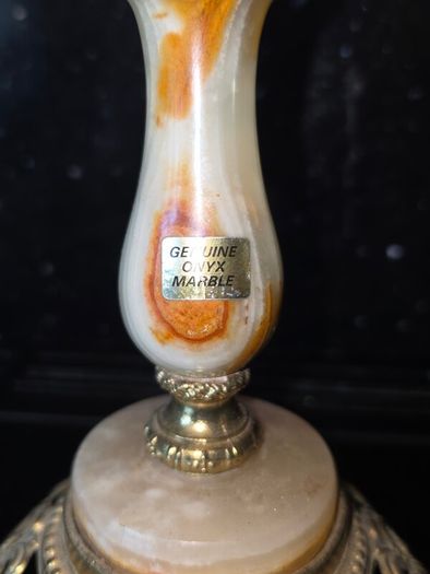 3X Antique Table Lamps - Italian Onyx Marble & Japanese Chokin Art