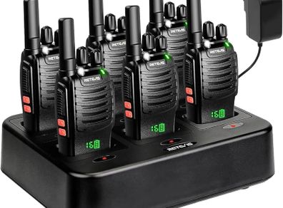 H777H Walkie Talkies, Walkie Talkies for Adults with Screen, Rechargeable 2 Way Radio with 6 Way Charger, Flashlight, Two Way Radio with Emergency Alarm for Business, School (Black, 6 Pcs
