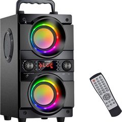 60W (80W Peak) Portable Bluetooth speaker with Double Subwoofer Heavy Bass, Bluetooth 5.0 Wireless 100ft Outdoor Speaker, Support FM Radio, LED Colorful Lights, Stereo Sound, for Home, Party, Travel (FREE POSTAGE)