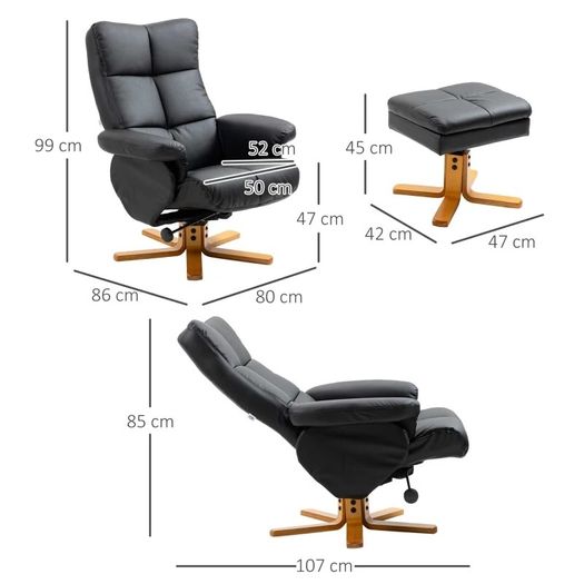 Faux Leather Swivel Recliner Chair with Footstool, Wooden Base and Storage for Living Room (FREE POSTAGE)