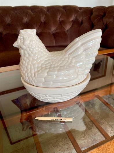 Vintage Mid Sized Cream Ceramic Hen on Nest Egg Keeper Storage Jar