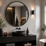 Black Round Wall Mirror 76 cm Modern Bathroom Mirror Aluminium Frame Vanity Hallway Bedroom Living Room Image 6