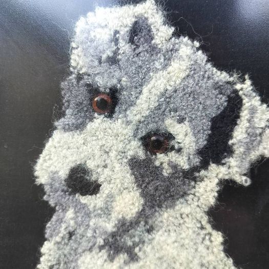 Unique 1960s Hand-Made Wool Terrier Portrait - Mid-Century Art (53x60cm)